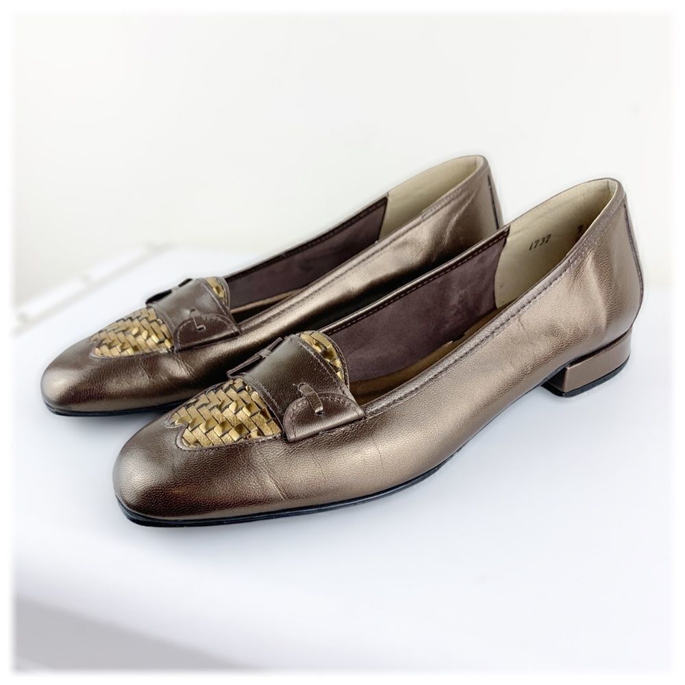 Magdesians California Bronze Leather Woven Loafers‎